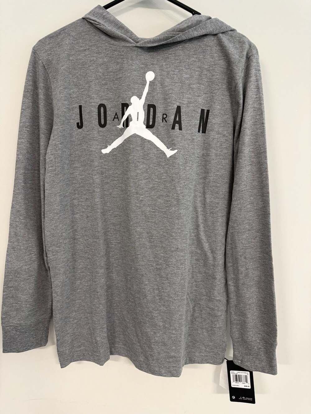 Jordan Boys XL Carbon Heather Grey Jumpman Hooded Long Sleeve Shirt
